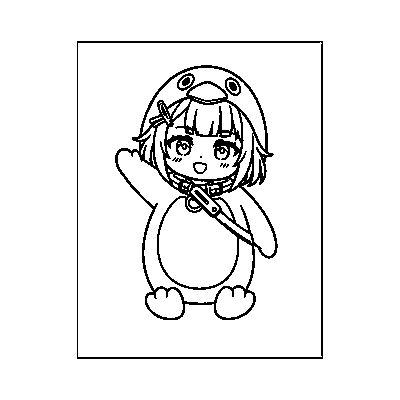ググガガペンギン 線画・手を振って挨拶 印刷できるぬりえ線画 高画質・透かしなし素材 無料ダウンロード