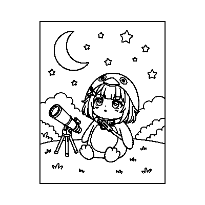 ググガガペンギン 線画・顔を上げて星を見る 印刷できるぬりえ線画 高画質・透かしなし素材 無料ダウンロード